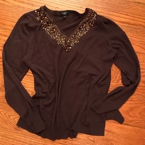 NWOT Talbots Beaded V-neck, Brown